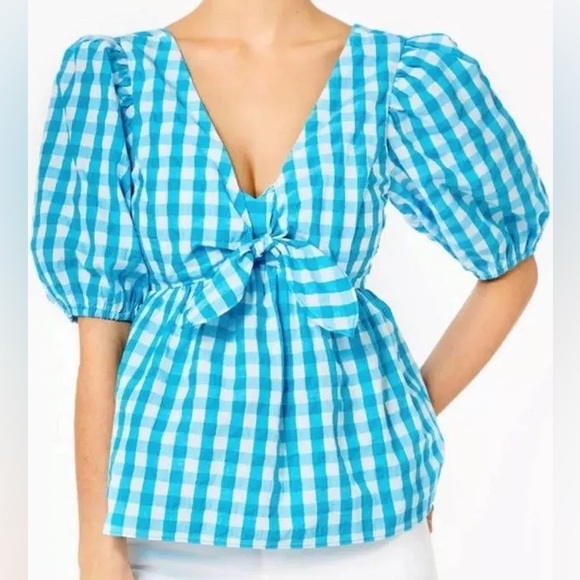 Lilly Pulitzer Tops - Lilly Pulitzer Sarafina Gingham Babydoll Top. NWT. Size 12